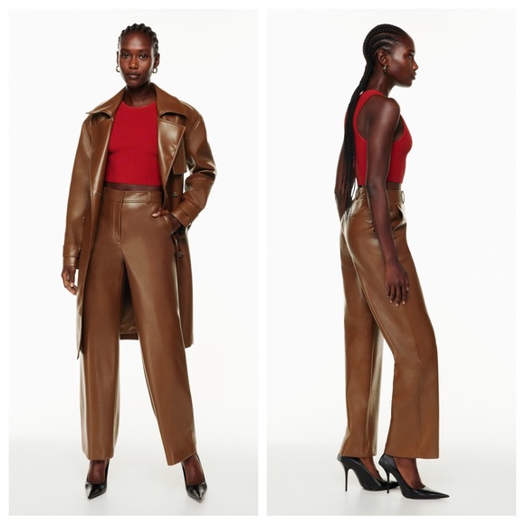 Aritzia Pants - Babaton Agency Pant Vegan Leather High-Rise Straight Leg Trousers Cognac Aritzia